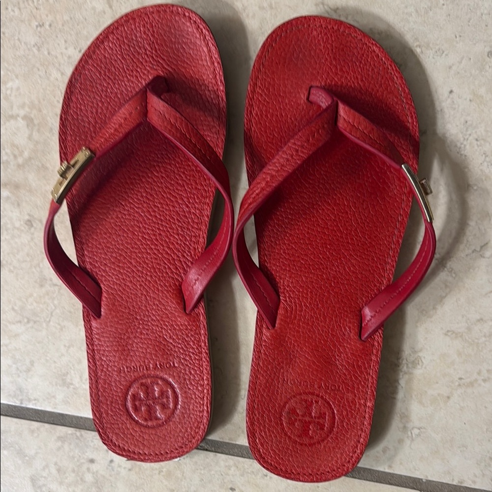 Tory Burch Vibrant Red Leather Sandals